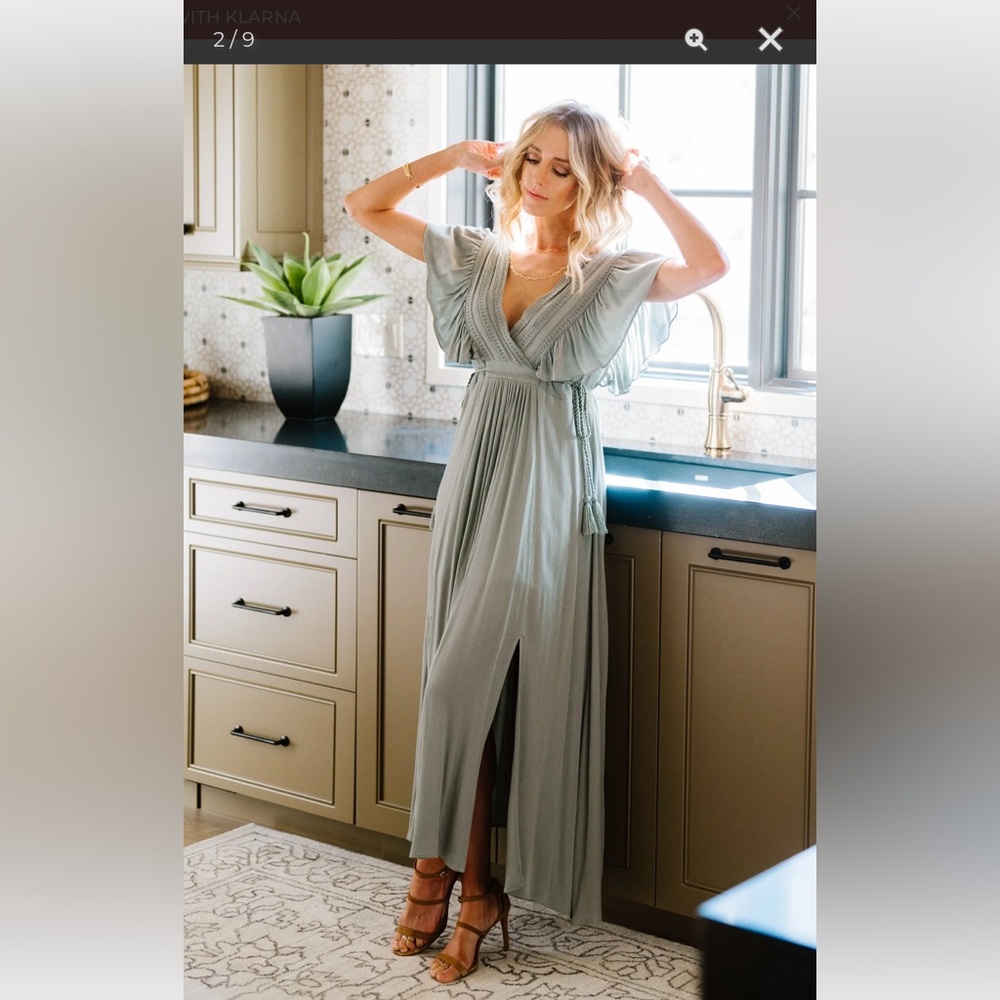 Baltic Born Sage Green Maxi Dress with Flutter Sleeves